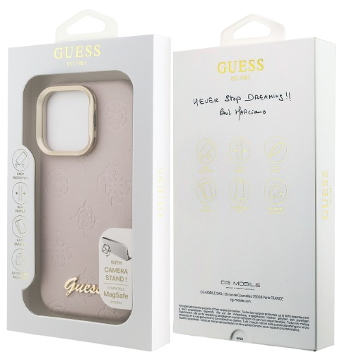GUESS CARCASA GRAINED PEONY SOPORTE CAMARA IPHONE 16 PRO MAX ROSA