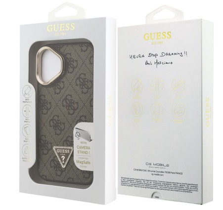 GUESS CARCASA MAGSAFE 4G TRIANGLE SOPORTE CAMARA IPHONE 16 MARRON