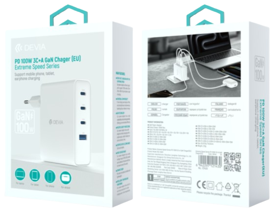 DEVIA CARGADOR EXTREME 100W 3C+A GAN