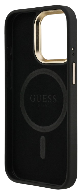 GUESS CARCASA MAGSAFE 4G TRIANGLE SOPORTE CAMARA IPHONE 15 PRO MAX NEGRO