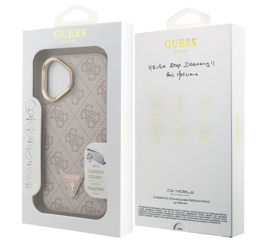 GUESS CARCASA MAGSAFE 4G TRIANGLE SOPORTE CAMARA IPHONE 16 ROSA