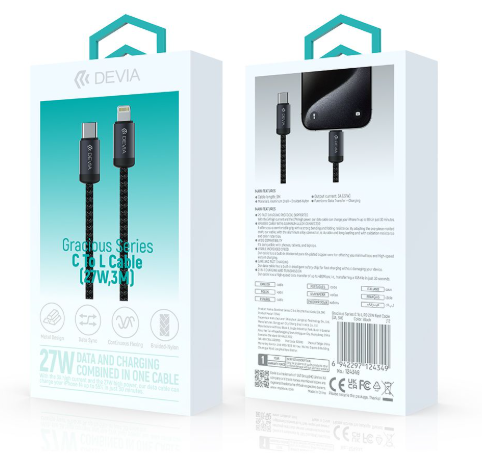 DEVIA CABLE GRACIOUS USB C - LIGHTNING PD 27W 3A 3m NEGRO