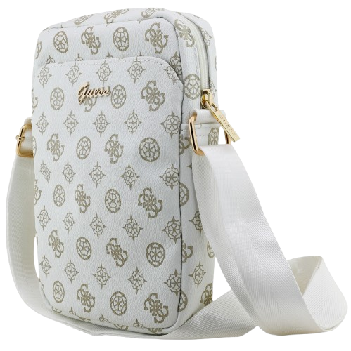 GUESS BANDOLERA 8" PEONY SCRIPT BLANCO