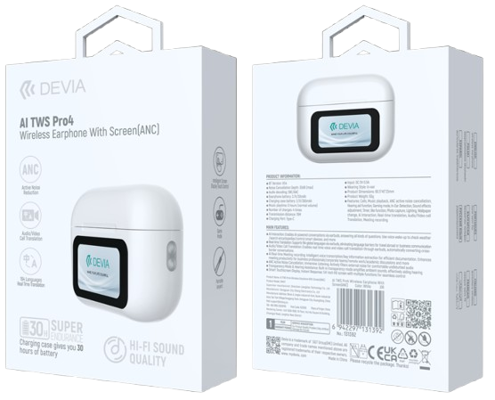 DEVIA AURICULAR BLUETOOTH CON PANTALLA TWS ANC PRO4 BLANCO