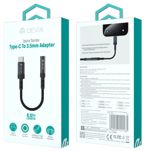 DEVIA ADAPTADOR TIPO C - JACK 3.5mm NEGRO