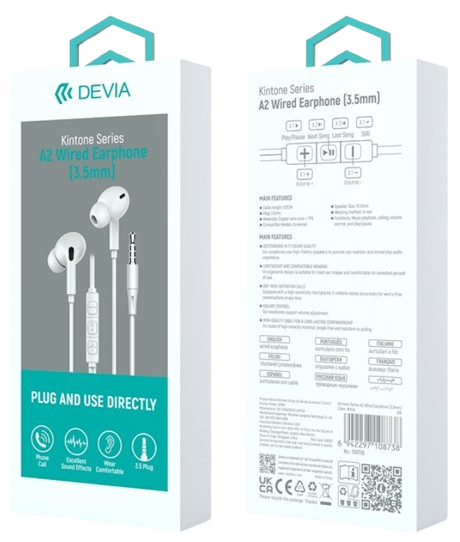 DEVIA AURICULAR KINTONE A2 JACK 3.5mm BLANCO