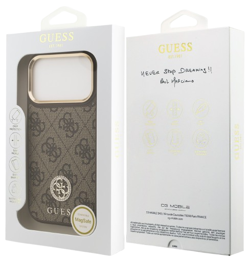 GUESS CARCASA MAGSAFE 4G STRASS IPHONE 17 PRO MARRON