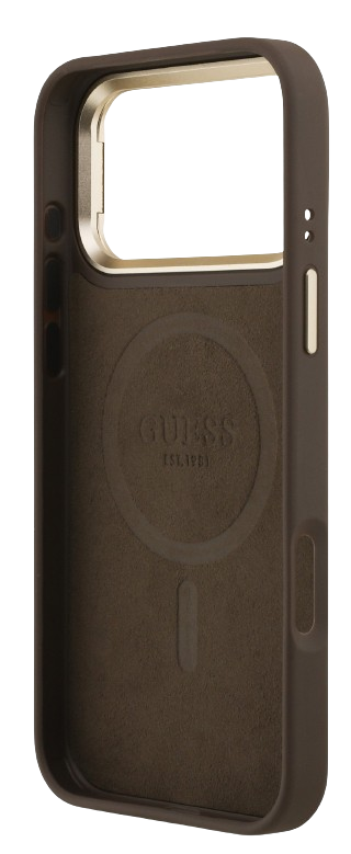 GUESS CARCASA MAGSAFE 4G TRIANGLE SOPORTE CAMARA IPHONE 17 PRO MARRON