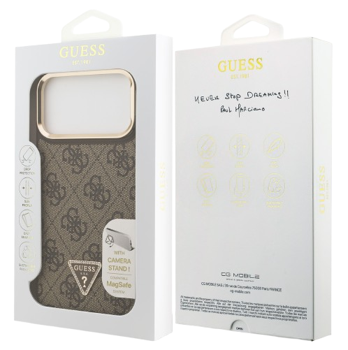 GUESS CARCASA MAGSAFE 4G TRIANGLE SOPORTE CAMARA IPHONE 17 PRO MARRON