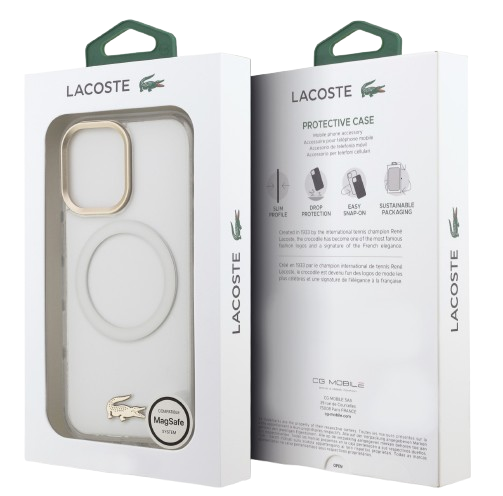 LACOSTE CARCASA MAGSAFE SHOCKPROOF IPHONE 17 DORADO/BLANCO