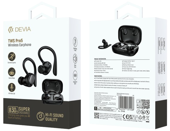 DEVIA AURICULAR BLUETOOTH TWS PRO5 NEGRO