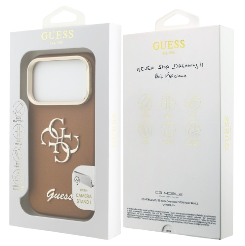 GUESS CARCASA GRAINED 4G SOPORTE CAMARA IPHONE 17 PRO MAX MARRON