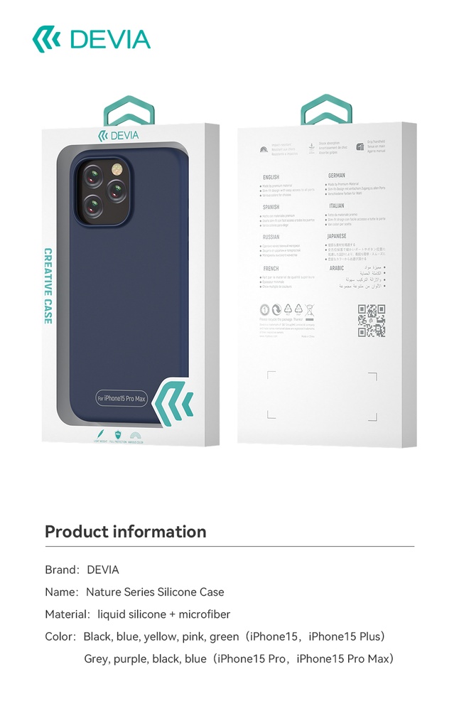 DEVIA CARCASA NATURE IPHONE 15 PLUS AZUL