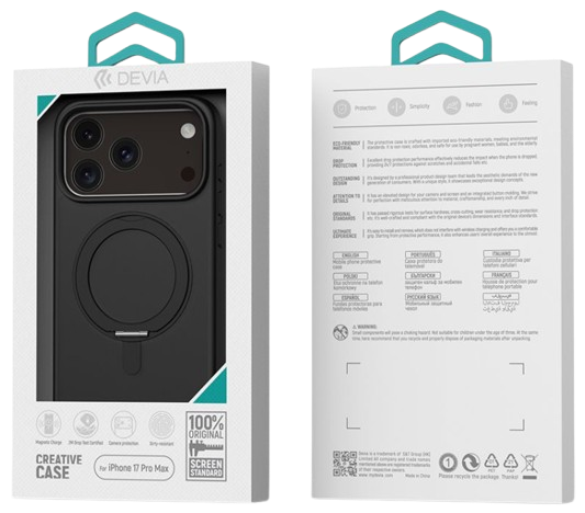 DEVIA CARCASA MAGSAFE CON SOPORTE ROTATORIO IPHONE 17 NEGRO