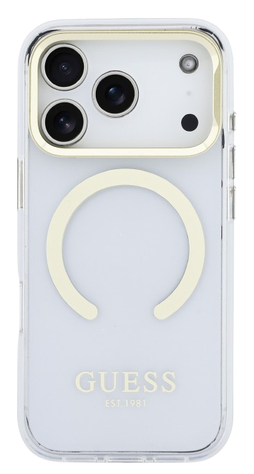 GUESS CARCASA MAGSAFE SOPORTE CAMARA IPHONE 17 PRO MAX DORADO
