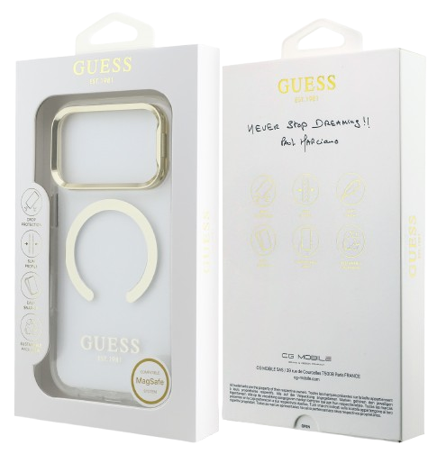 GUESS CARCASA MAGSAFE SOPORTE CAMARA IPHONE 17 PRO MAX DORADO