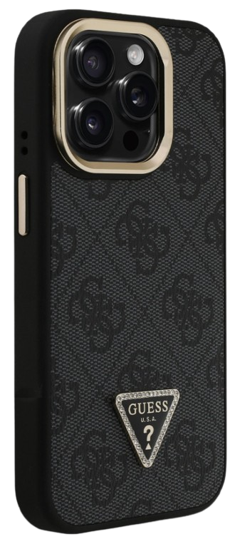 GUESS CARCASA MAGSAFE TRIANGLE 4G SOPORTE CAMARA IPHONE 15 PRO NEGRO
