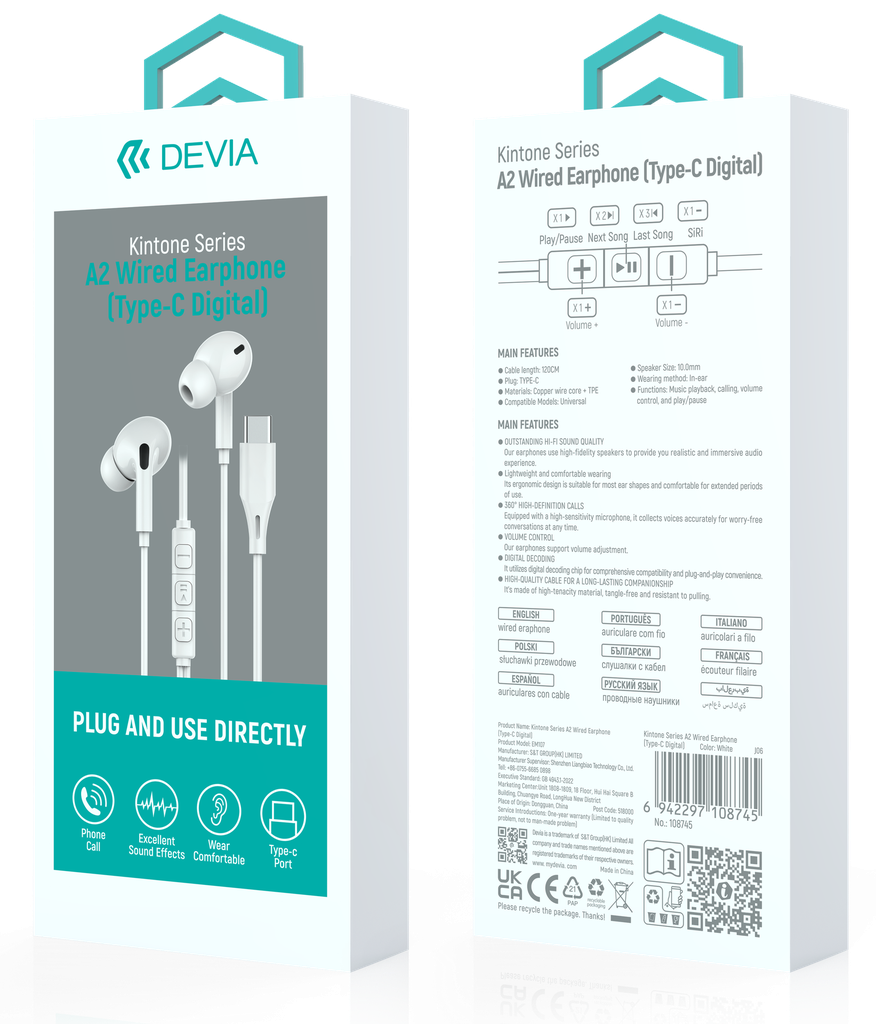 DEVIA AURICULAR KINTONE TIPO C BLANCO