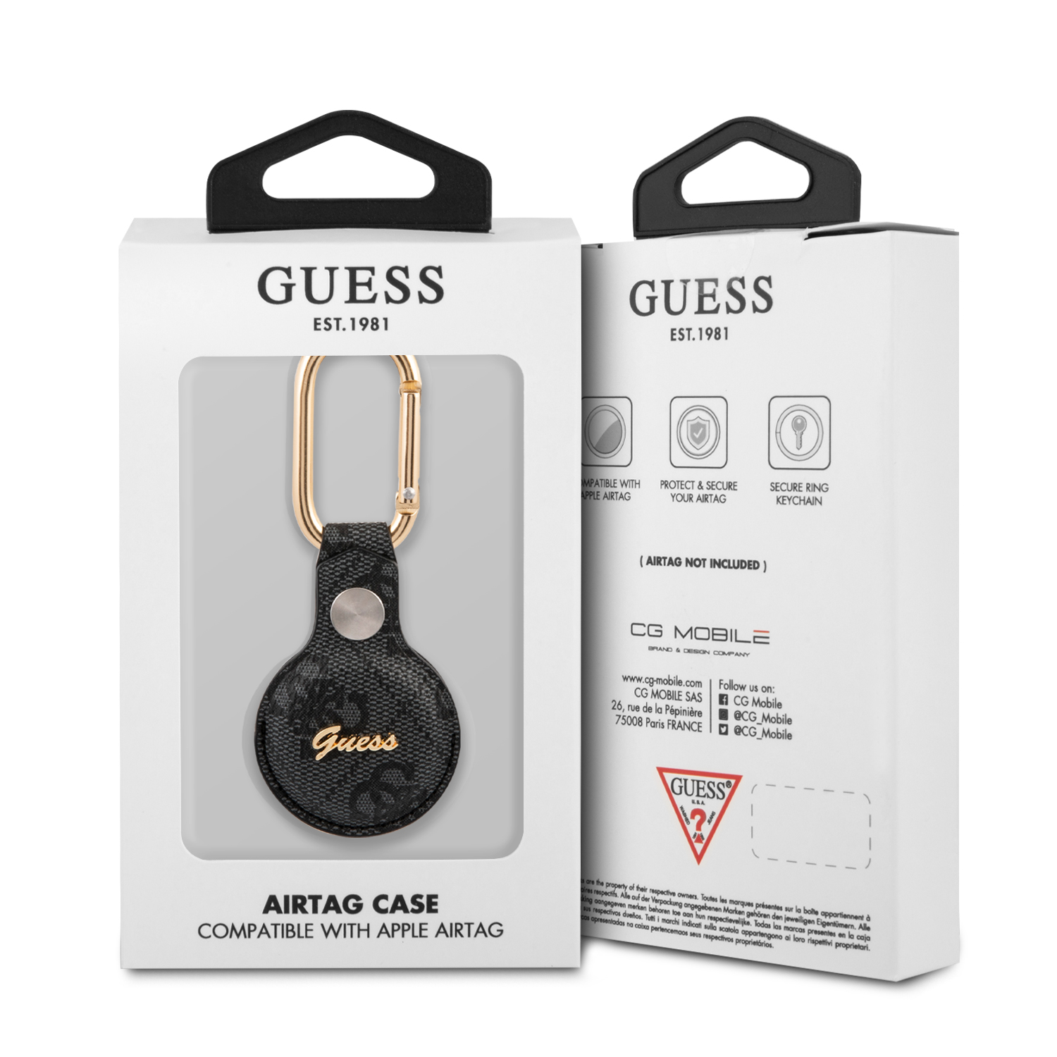 GUESS funda AIRTAG SCRIPT NEGRA