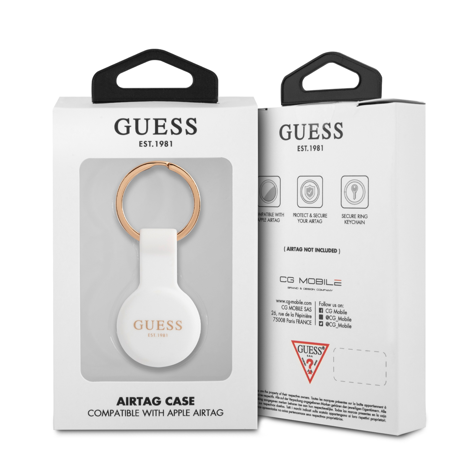 GUESS funda silicona AIRTAG CLASSIC BLANCO