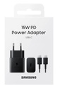 SAMSUNG caragador 15W PD tipo C + CABLE C-C NEGRO
