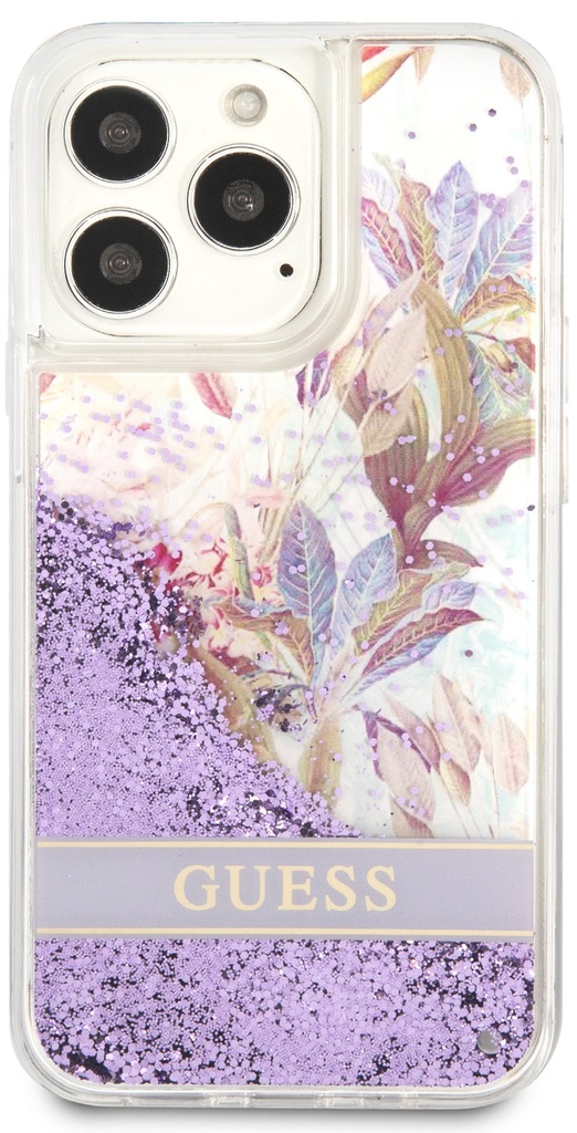 GUESS carcasa GLITTER FLOWER iphone 13 PRO LILA