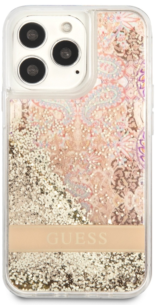 GUESS carcasa GLITTER FLOWER iphone 13 PRO ORO
