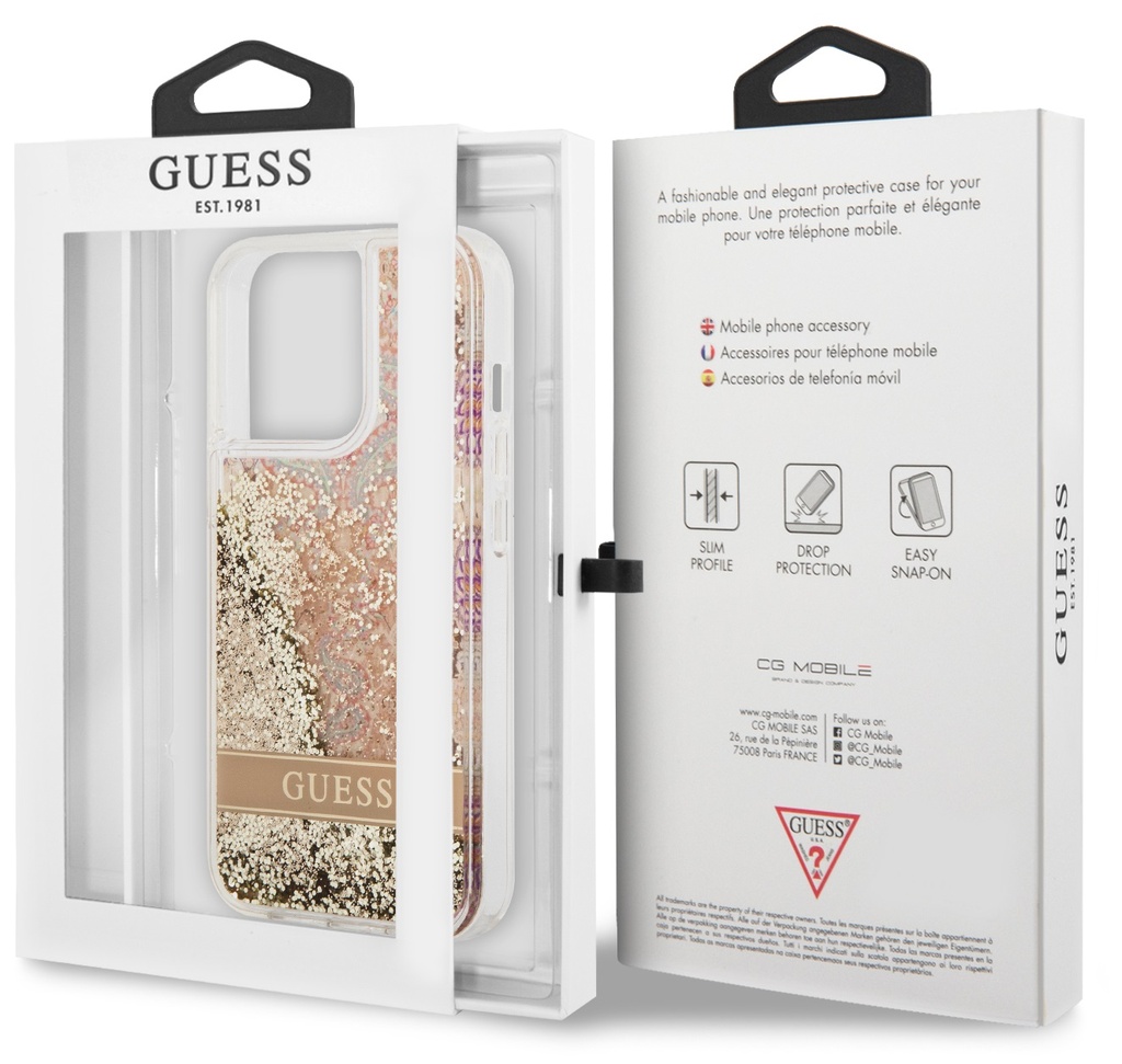 GUESS carcasa GLITTER FLOWER iphone 13 PRO ORO