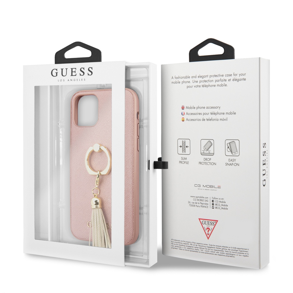 GUESS carcasa 'SAFFIANO' IPhone 11 PRO ROSA con anillo