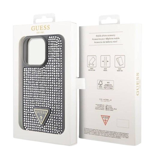 GUESS CARCASA RHINESTONE IPHONE 16 PRO PLATA