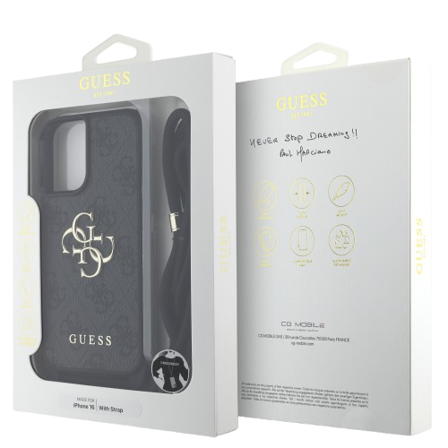 GUESS CARCASA CROSSBOY STRAP 4G IPHONE 16 NEGRO