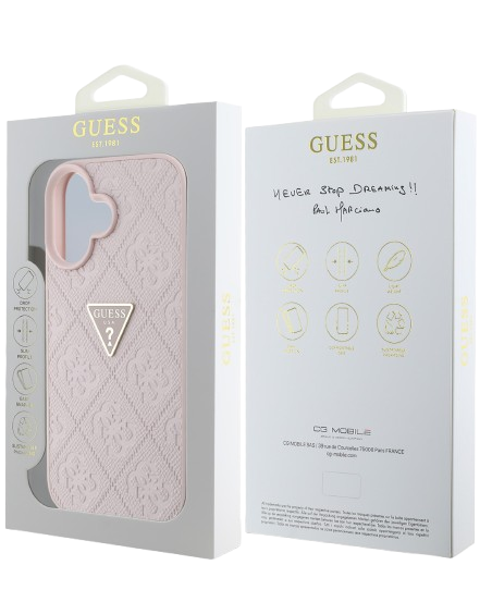 GUESS CARCASA GRAINED 4G STAMP TRIANGLE IPHONE 16 ROSA