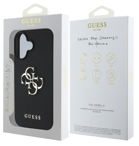 GUESS CARCASA GRAINED 4G IPHONE 16 NEGRO