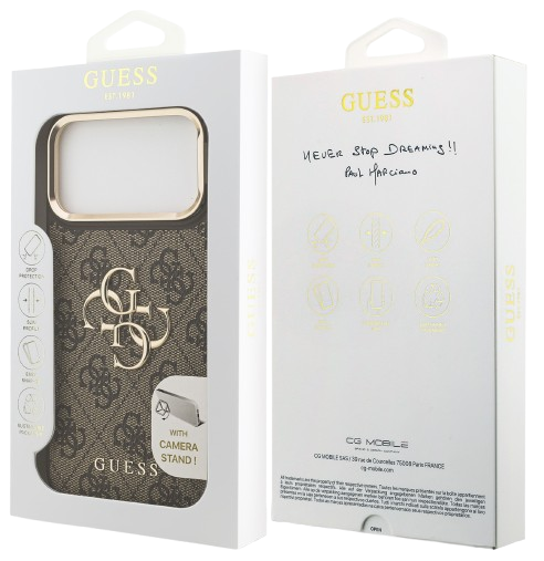 GUESS CARCASA 4G SOPORTE CAMARA IPHONE 17 PRO MARRON