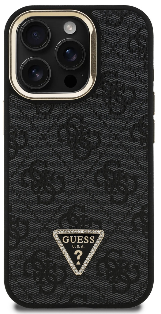 GUESS CARCASA MAGSAFE 4G TRIANGLE SOPORTE CAMARA IPHONE 15 PRO MAX NEGRO