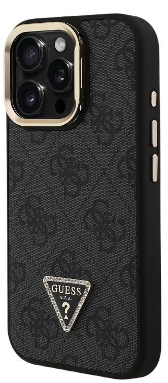GUESS CARCASA MAGSAFE 4G TRIANGLE SOPORTE CAMARA IPHONE 15 PRO MAX NEGRO