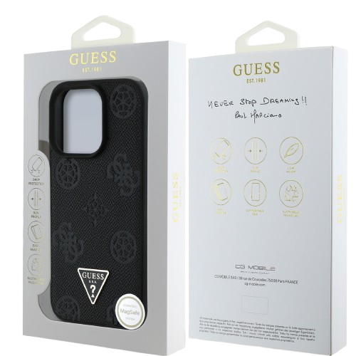 GUESS CARCASA MAGSAFE GRAINED PEONY TRIANGLE IPHONE 16 PRO NEGRO