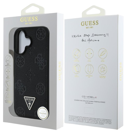 GUESS CARCASA MAGSAFE GRAINED PEONY TRIANGLE IPHONE 16 NEGRO