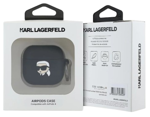 KARL LAGERFELD FUNDA SILICONA 3D NFT AIRPODS 4 NEGRO