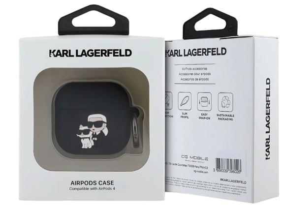 KARL LAGERFELD FUNDA SILICONA 3D K&C AIRPODS 4 NEGRO