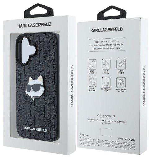 KARL LAGERFELD CARCASA CHOUPETTE PIN IPHONE 16 PLUS NEGRO