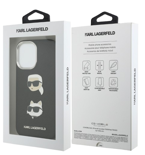 KARL LAGERFELD CARCASA GRAINED K&C HEADS IPHONE 17 NEGRO