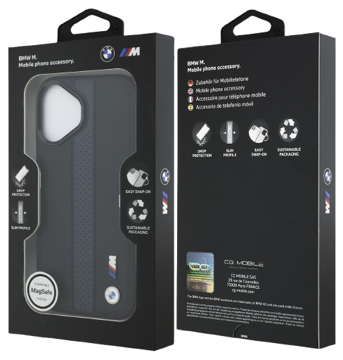 BMW CARCASA MAGSAFE BLUE STRIPE IPHONE 17 NEGRO