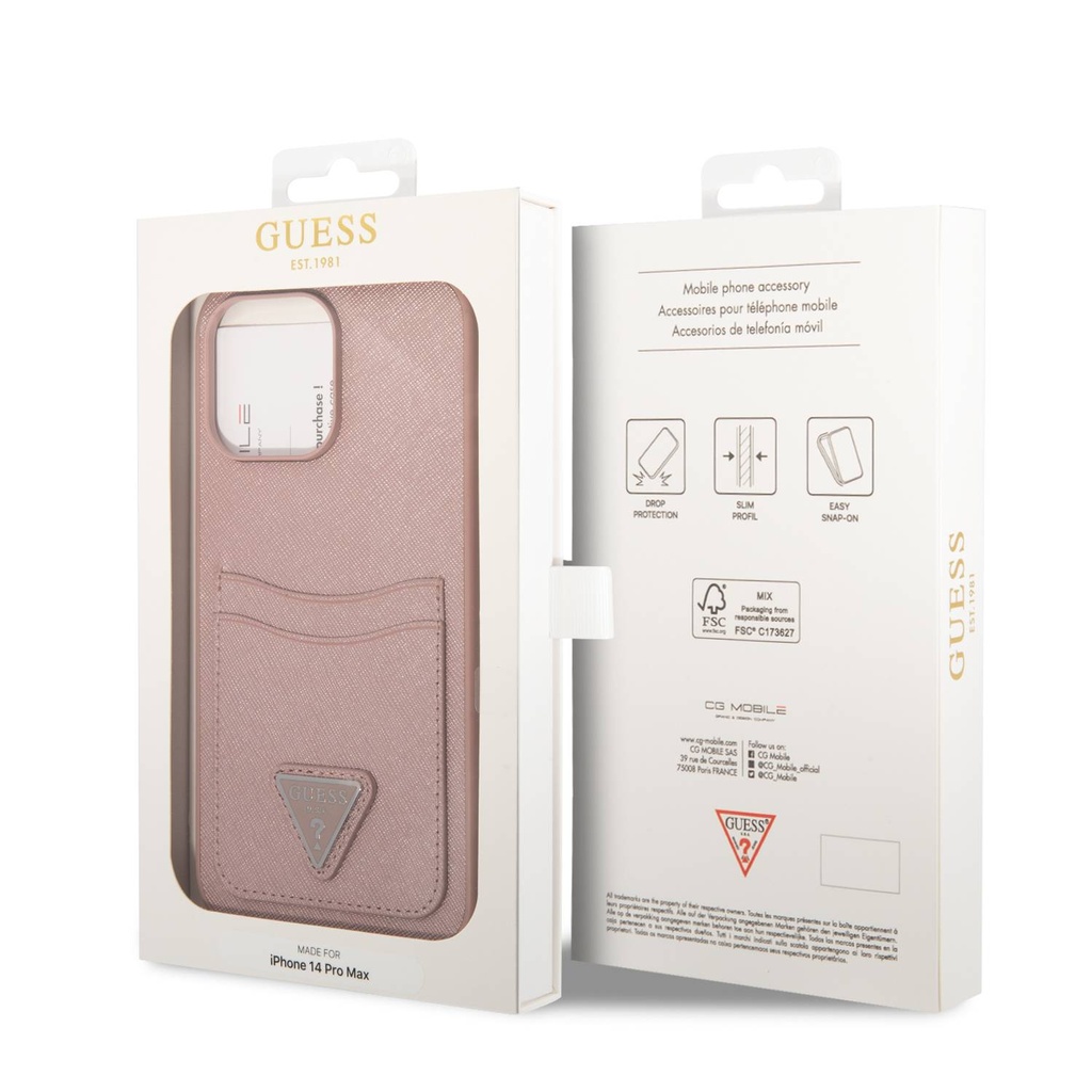 GUESS carcasa CARD iphone 14 PLUS ROSA