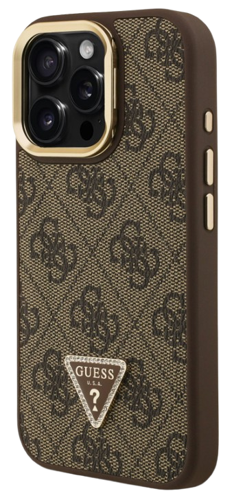 GUESS CARCASA MAGSAFE TRIANGLE 4G SOPORTE CAMARA IPHONE 15 PRO MARRON