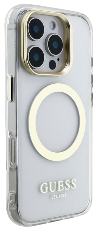 GUESS CARCASA MAGSAFE SOPORTE CAMARA IPHONE 16 PRO MAX DORADO