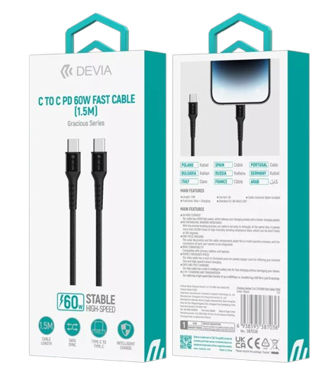DEVIA cable GRACIOUS TIPO C 2.4a NEGRO