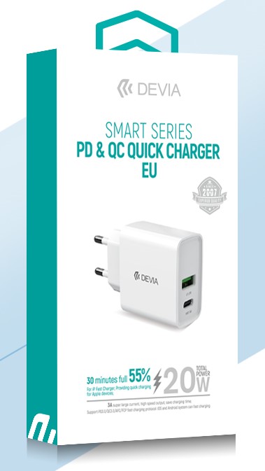 DEVIA cargador SMART PD+QC 3.0 tipo C 20w