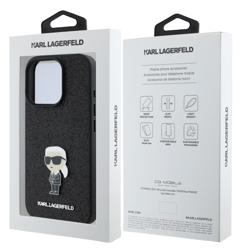 KARL LAGERFELD CARCASA IKONIK GLITTER PIN IPHONE 16 PRO MAX NEGRO