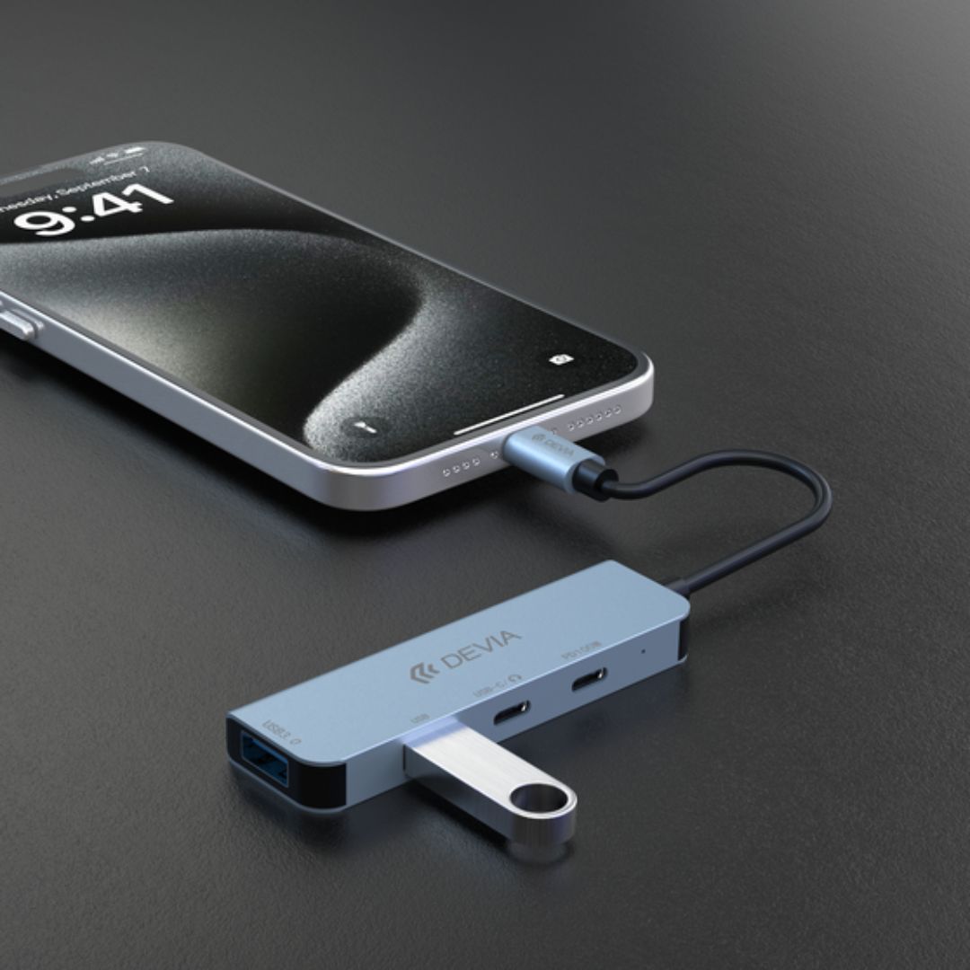 DEVIA HUB 4 EN 1 TIPO C USBx2/ PD 100W/ USB TIPO C GRIS